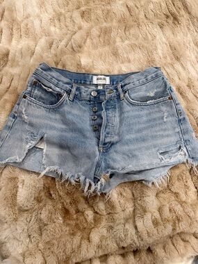 Agolde Light Wash Distressed Denim Cutoff Shorts